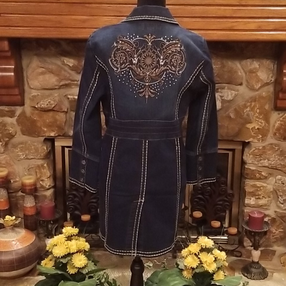 Midnight Velvet Denim Long Jacket - Picture 3 of 14